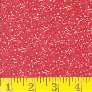  45 Wide Shooting Stars Clouds Red/Natural Fabric By The 