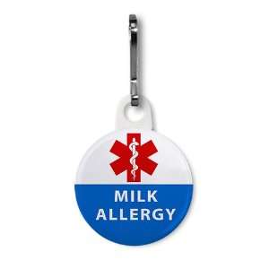 MILK ALLERGY in Blue Red Medical Alert 1 inch White Zipper Pull Charm