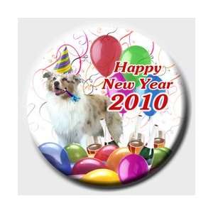  Australian Shepherd Dog Happy New Year Pin Badge 