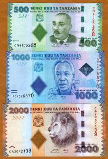 SET, Tanzania, 500;1000;2000 Shillings 2010 (2011) P New, UNC  