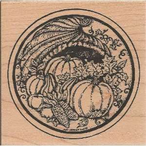  Round Framed Cornucopia Wood Mounted Rubber Stamp (PP3778 