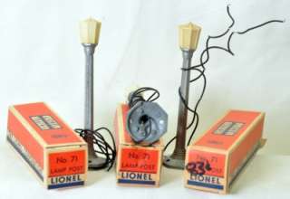 Three Lionel No. 71 lamp posts in original boxes, $39.99 BIN  