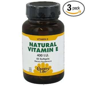  Country Life Natural Vitamin E 400 IU   60 Softgels, Pack 
