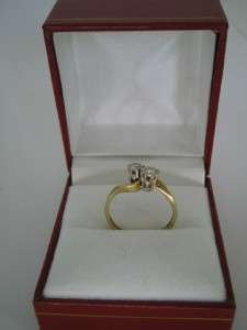 SOLID 9CT YELLOW GOLD TWIST STYLE 2 STONE DIAMOND RING  