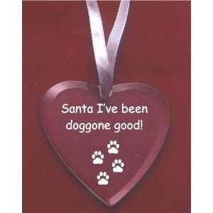  Glass Heart Dog Ornament, Dear Santa with Dog Paw Prints 