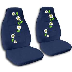 2 navy blue daisy car seat covers for a 2000 Honda Civic 