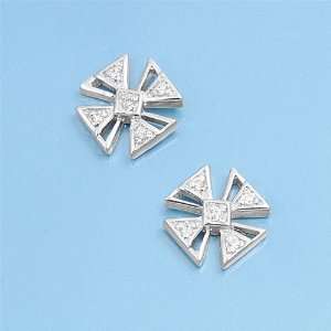   Sterling Silver Earrings with Clear CZ   Iron Cross   12 mm Jewelry