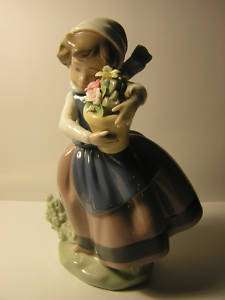 Girl Cradling Flower Pot Authentic Lladro Statue Figure  