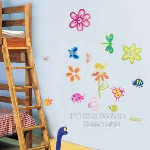 CUTE INSECTS,BUGSFLOWERS Kids Removable Wall Sticker For Kids Room 