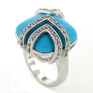  Artistic Large Cocktail Ring w/Blue Turquoise & White CZs 