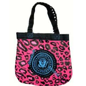 The Ramones Pink Leopard Seal Patch Tote Bag (Johnny Joey DeeDee Tommy 