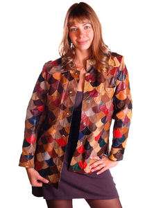 Vintage Leather Colors Patchwork Scallops Jacket Ultra 1970S 40 Chest 
