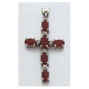  14kt White Gold Ruby w/ Diamond Accent Cross Pendant 