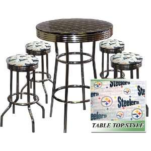  STEELERS WHITE Glass Top Chrome Bar Table Set With 4 Swivel Bar 