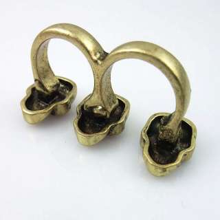 Bronze Three Skull 2 Two Double Finger Ring, Size 6+7  