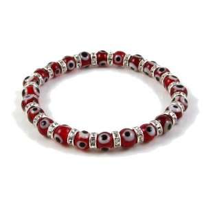  Zirconia Evil Eye Bracelet In 6mm Glass Beads (Thin Cut 
