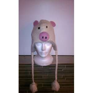   Interior CUTE Pig Face Pilot Animal Cap/hat with Ear Flaps and Poms