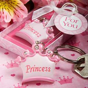 72 Pink Crown Themed Princess Key Chains Baby Shower Favors  