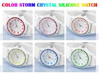 Color Storm Fashion Crystal Men Lady White Silicone Gel Rubber Jelly 