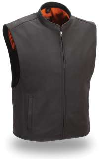   Leather Zip Front Patch Club Vest Single Panel Back FIM656 CSL  