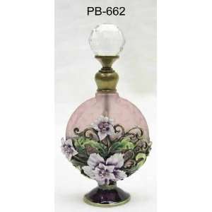   Glass Perfume Bottle Floral Pattern Jewel Purple Color