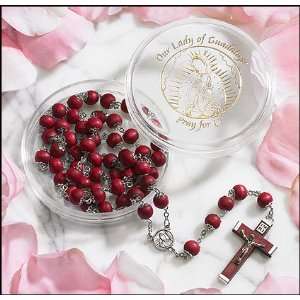   Guadalupe Double Capped Rose Petal Rosary w/ Case Christian Necklace