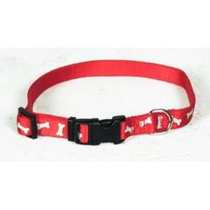  Reflective Dog Collar   28 in. Red w/ Bones with a Width 