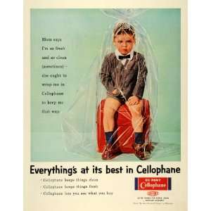  1956 Ad Child Wrapped in Du Pont Cellophane Fresh Clean 