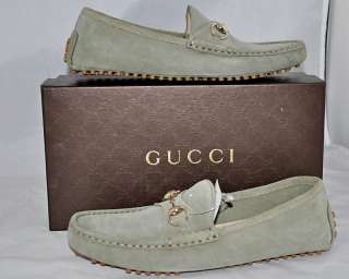 Gucci Green Suede Driver Moccasins Damo Horsebit Loafers Flats NEW 39 