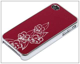 Deluxe Flower Red Aluminum Chrome Hard Back Case Cover F iPhone 4 4G 