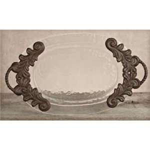  Baroque Glass Oval Serving Tray w/Metal Handles   SPECIAL 