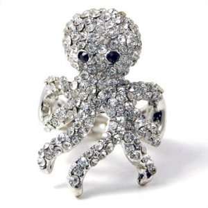 Beautiful Crystal Avenue Ice Crystal Octopus Ring on Stretch Band 