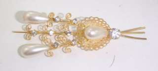 BROOCH PIN VICTORIAN PEARLS WIRED BOUQUET FLOWERS RS  