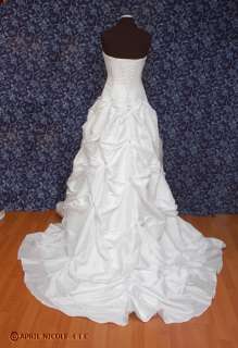 Davids Bridal White Taffeta Laced Strapless Pick ups Wedding Dress 8 