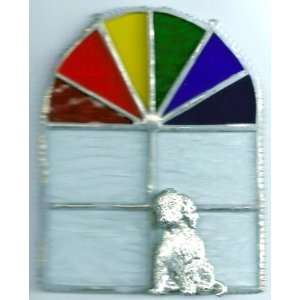    Stained Glass Rainbow & Pewter Dog Sun Catcher 