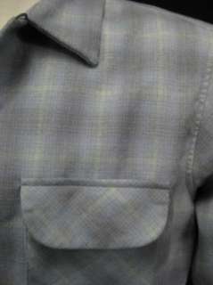 Vintage Pendleton Shadowplaid Loop Collar Flap Pocket Blue Gray Shirt 