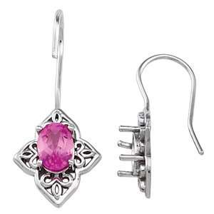  14K White Gold Chatham Created Pink Sapphire Earrings 