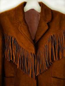 Vtg 70s SUEDE FRINGE western Deep V Hippie boho Coat Jacket 