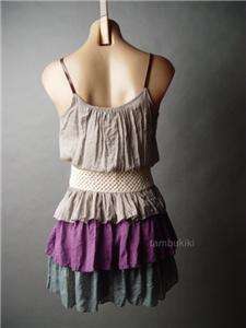 ROMANTIC Indie Boho Belt Belted Tiered Mini fp Dress S  