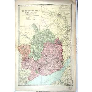  BACON ANTIQUE MAP c1880 MONMOUTHSHIRE RIVE WYE SEVERN 