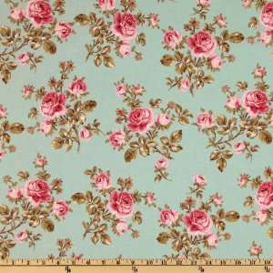 44 Wide Rue Saint Germain Roses Pink/Teal Fabric By The 