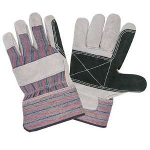 Striped Canvas Back, Double Leather Palm, 4 Safety Cuff Gloves (QTY 