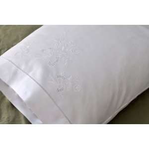  Pair of White Cotton Pillowcases with Rose and Bow 
