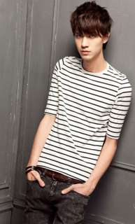 Mens Casual Striped Round Neck Short Sleeve T Shirt  