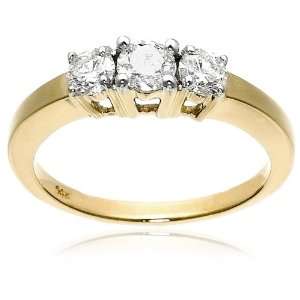 14k Yellow Gold Round 3 Stone Diamond Ring (3/4 cttw, I J Color, I1 I2 