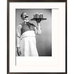 Waiter Holding Tray with Mugs of Beers Cuisine Framed 