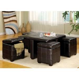  Ceres Leatherette 5 Piece Cocktail Table and Ottoman Set 