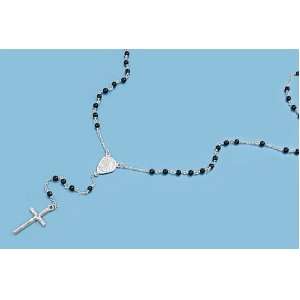   Cross Pendant Necklace with Black Onyx Beads   Size 3mm Beads