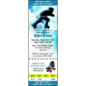  Roller Skater Male Birthday Party Ticket Invitation 
