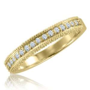  Pave Diamond Wedding Band Ring in Milgrain 14k Yellow Gold 
